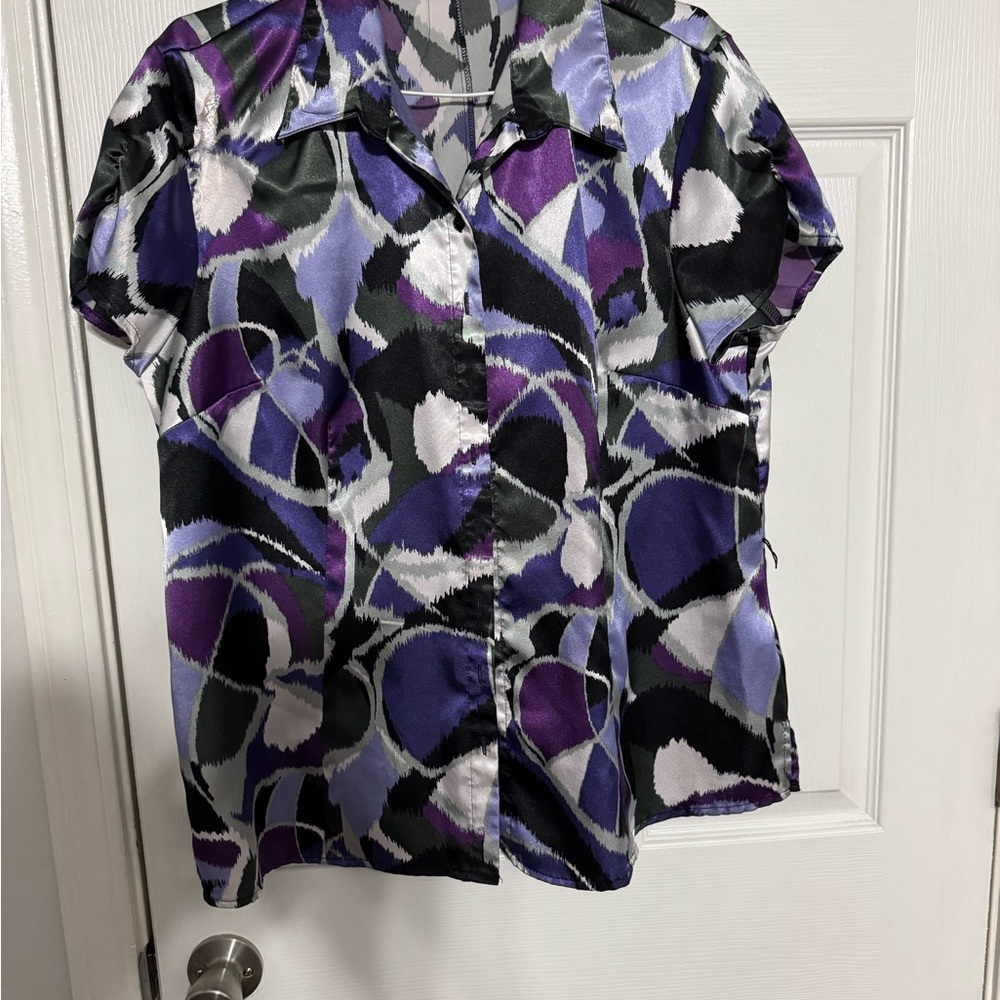 Cato Purple and Black Graphic Button Down Shirt